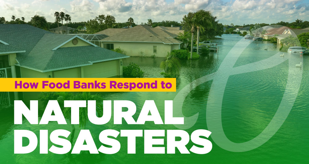 Food banks respond to natural disasters by preparing to offer supplies before, during, and after a disaster or severe weather event. 